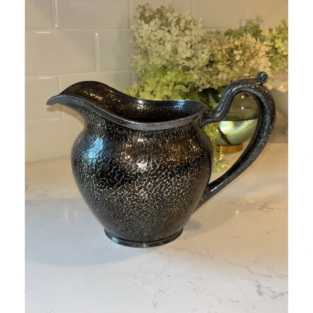 Antique Barbour Silver Co BSCEP Hammered Pitcher 05173 Dark Patina Arts Crafts